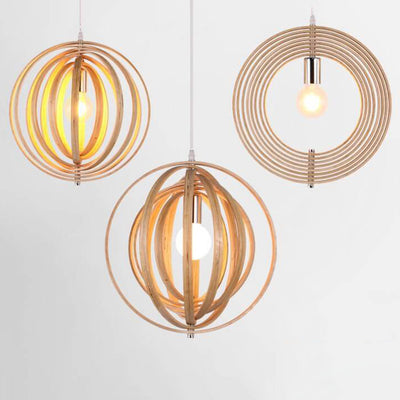 Nordic Creative Revolving Ring  Wooden 1-Light Pendant Light