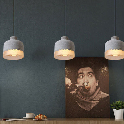 Luminaire suspendu industriel minimaliste en ciment à 1 lumière, abat-jour gris 
