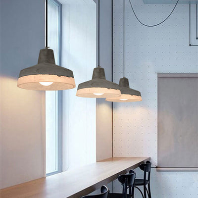Luminaire suspendu industriel minimaliste en ciment à 1 lumière, abat-jour gris 