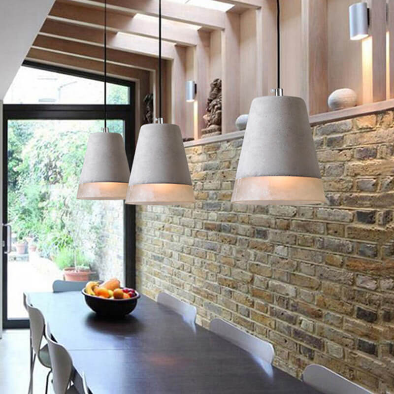 Luminaire suspendu industriel minimaliste en ciment à 1 lumière, abat-jour gris 