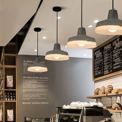 Luminaire suspendu industriel minimaliste en ciment à 1 lumière, abat-jour gris 