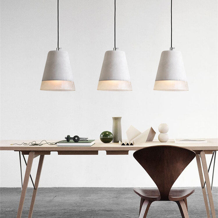 Luminaire suspendu industriel minimaliste en ciment à 1 lumière, abat-jour gris 
