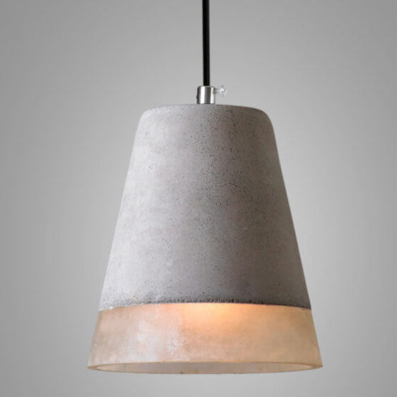 Luminaire suspendu industriel minimaliste en ciment à 1 lumière, abat-jour gris 