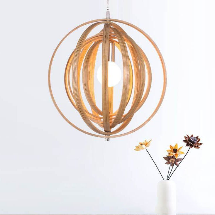 Nordic Creative Revolving Ring  Wooden 1-Light Pendant Light