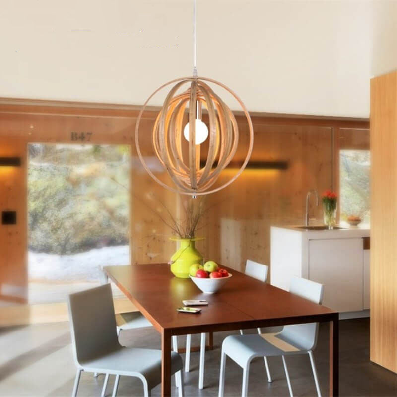 Nordic Creative Revolving Ring  Wooden 1-Light Pendant Light