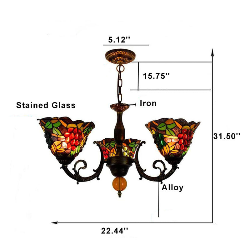 Tiffany Rustic Fruits Stained Glass 3-Light Chandelier
