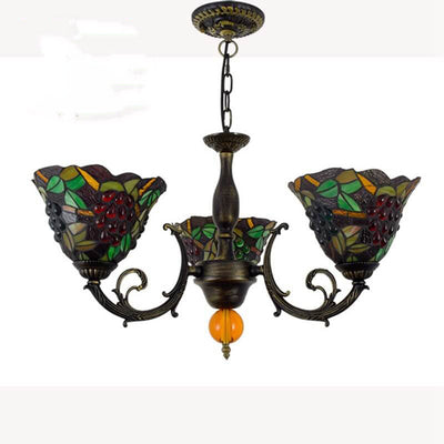 Tiffany Rustic Fruits Stained Glass 3-Light Chandelier