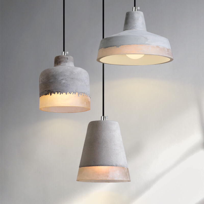 Luminaire suspendu industriel minimaliste en ciment à 1 lumière, abat-jour gris 