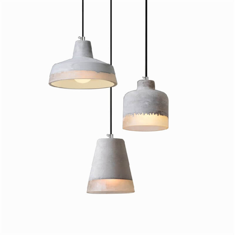 Luminaire suspendu industriel minimaliste en ciment à 1 lumière, abat-jour gris 