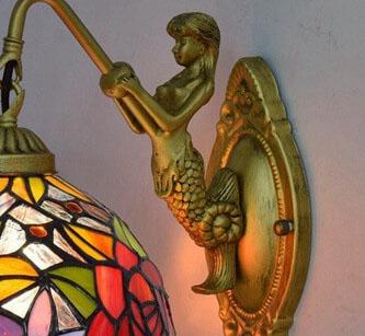 Vintage Tiffany Buntglas Rose 1-Licht Wandleuchte 