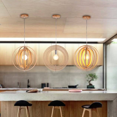 Nordic Creative Revolving Ring  Wooden 1-Light Pendant Light