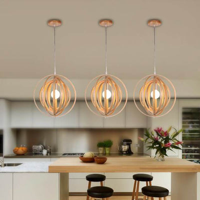 Nordic Creative Revolving Ring  Wooden 1-Light Pendant Light