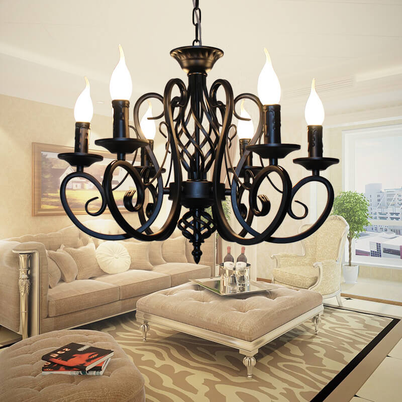 Lustre en fer doré à 6 lumières - SA - Antiquités décoration Lustre en fer doré à 6 lumières - SA - Antiquités décoration