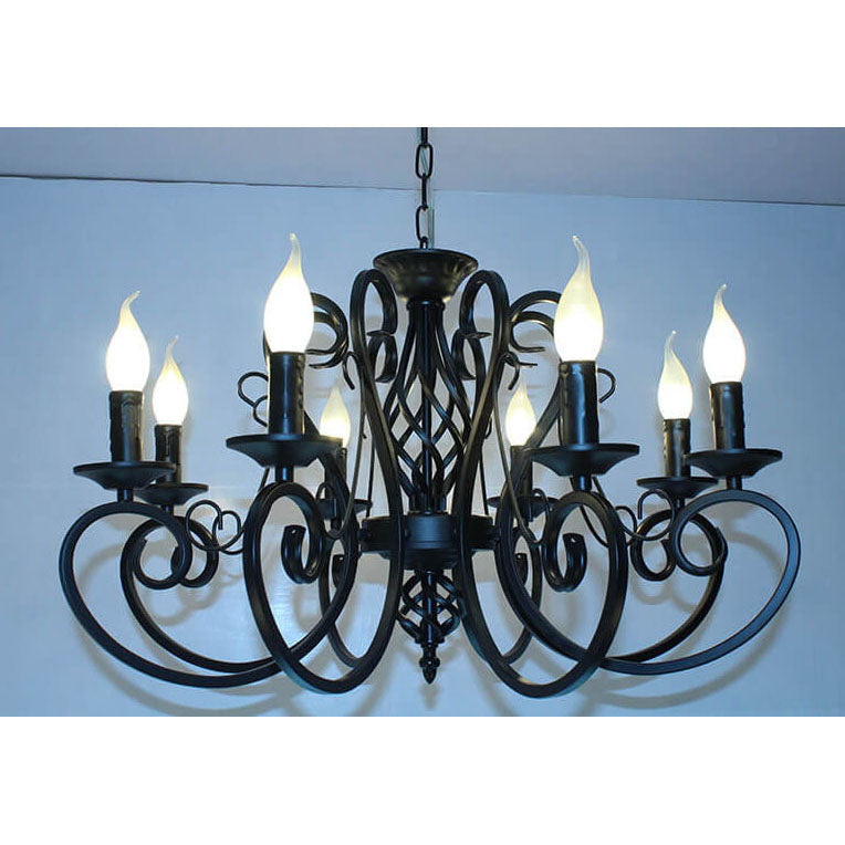 European Wrought Iron 6/8-Light Candle Chain Hanging Chandeliers