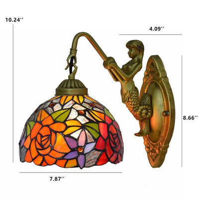 Vintage Tiffany Stained Glass Rose 1-Light Wall Sconce Lamp
