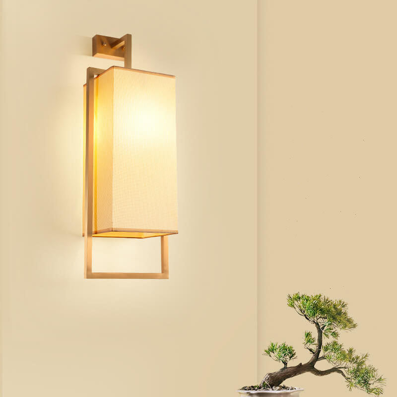 Modern Rectangle Fabric 1-Light Chinese Elements Wall Sconce Lamp