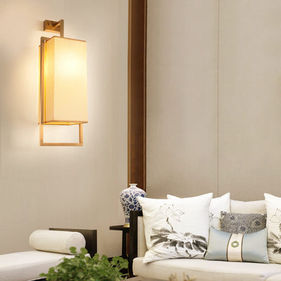 Modern Rectangle Fabric 1-Light Chinese Elements Wall Sconce Lamp