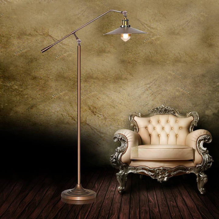 Lampes de sol sur pied à bras extensible en bronze industriel à 1 lumière 