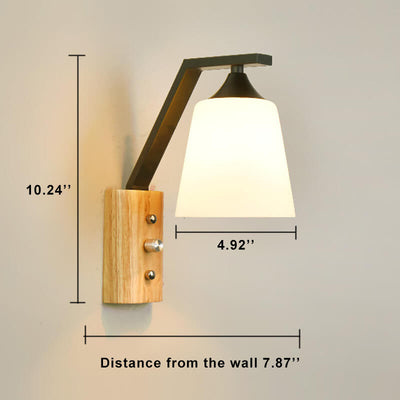 Simple 1-Light Wooden Armed Sconce Lamp