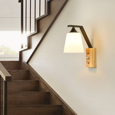 Simple 1-Light Wooden Armed Sconce Lamp