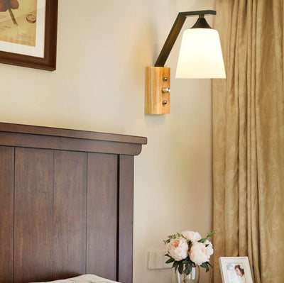 Simple 1-Light Wooden Armed Sconce Lamp