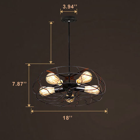 Industrieller schmiedeeiserner Ventilator mit 5 Lichtern 