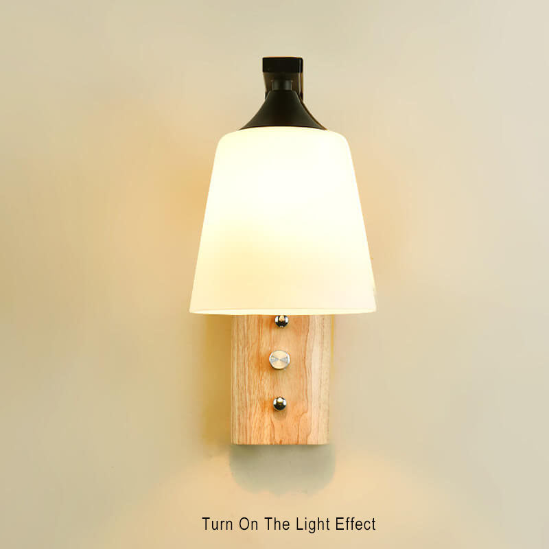 Simple 1-Light Wooden Armed Sconce Lamp