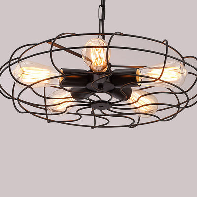 Lustre industriel en fer forgé à 5 lumières 