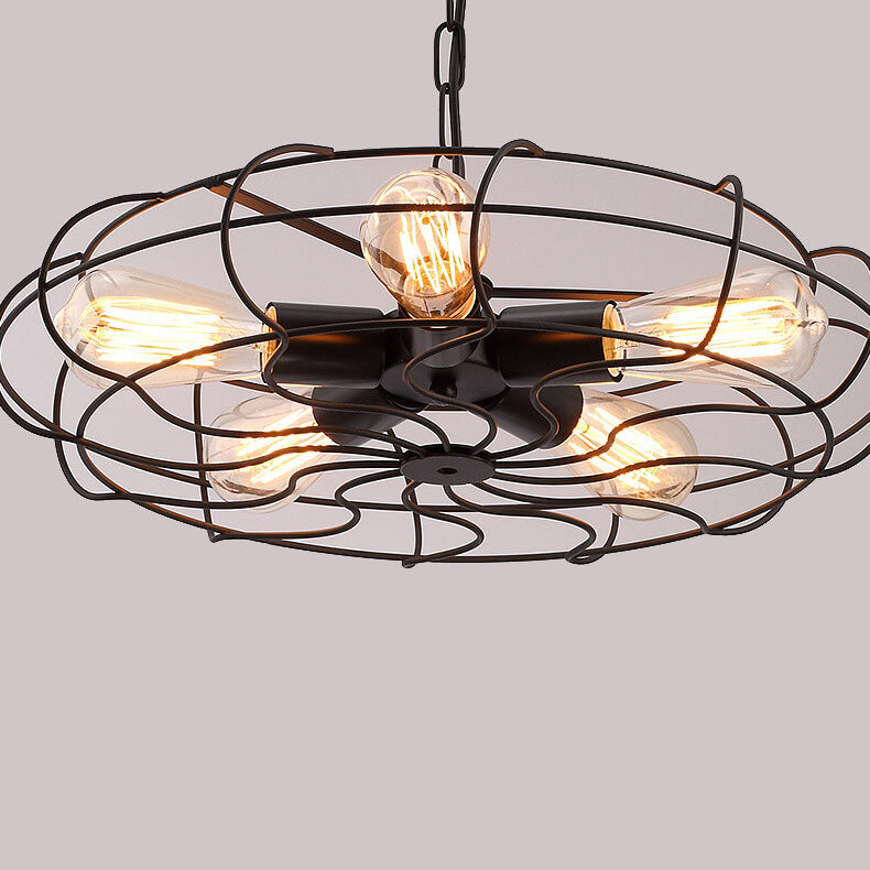 Lustre industriel en fer forgé à 5 lumières 