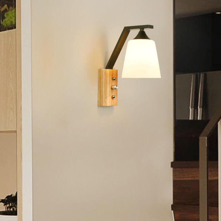 Simple 1-Light Wooden Armed Sconce Lamp