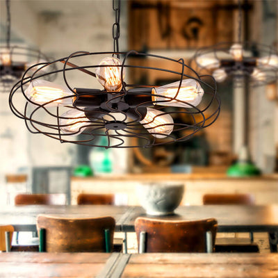 Lustre industriel en fer forgé à 5 lumières 
