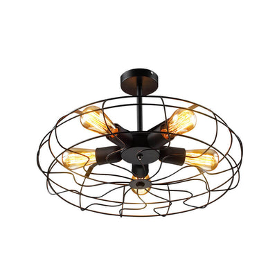 Lustre industriel en fer forgé à 5 lumières 