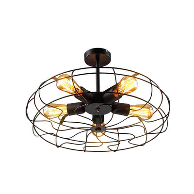 Industrial Wrought Iron Fan 5-Light Chandeliers