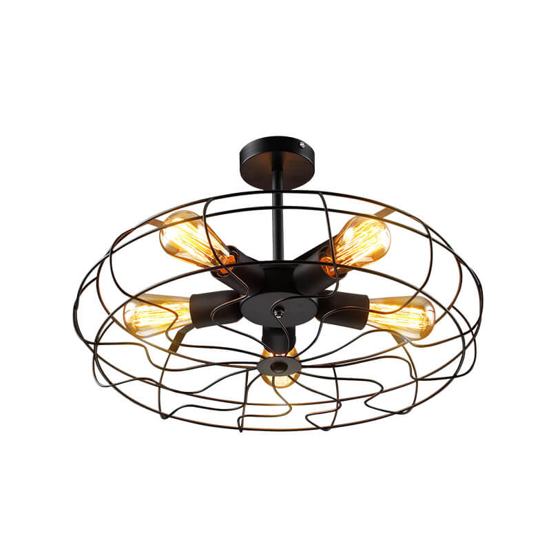 Lustre industriel en fer forgé à 5 lumières 