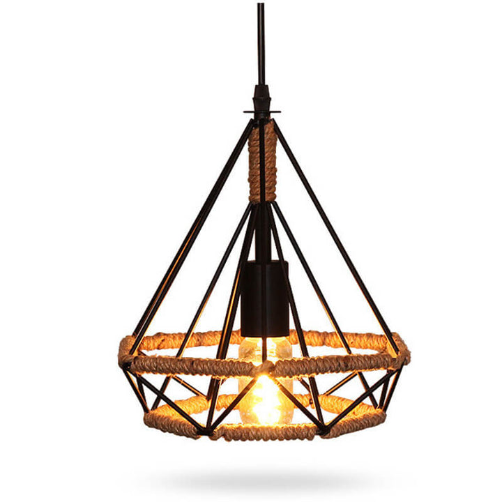 Contemporary Industrial Diamond Cage Metal 1-Light Pendant Light For Dining Room