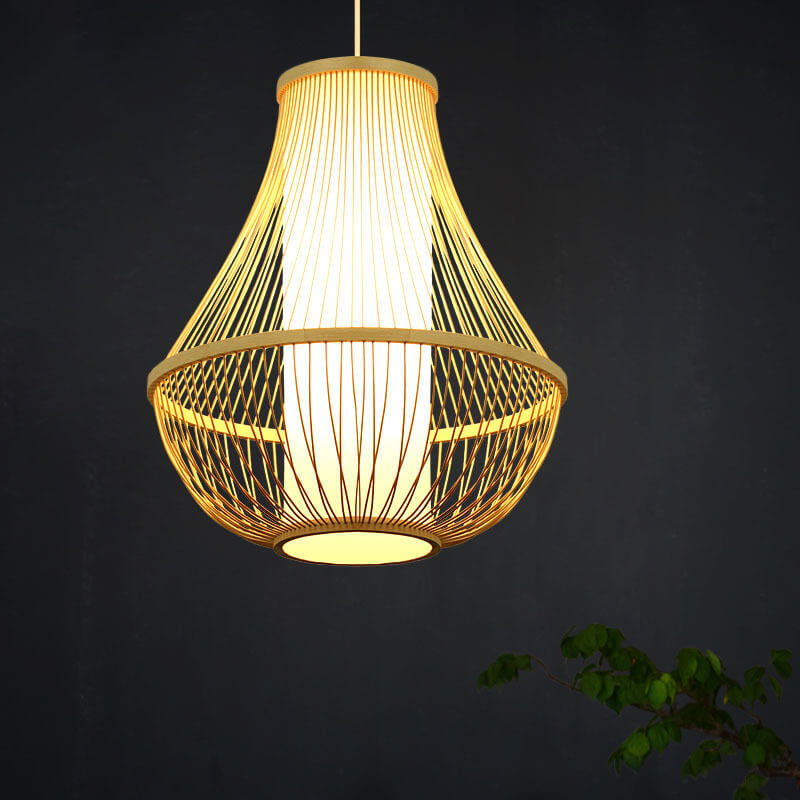 Bamboo Weaving Teardrop Shade 1-Licht-Pendelleuchte 