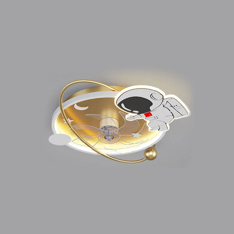 Cartoon Astronaut Colorful Round LED Flush Mount Ceiling Fan Light