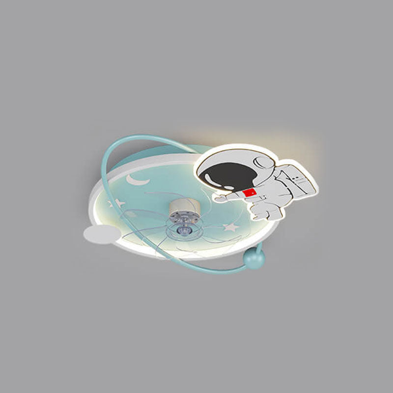 Cartoon Astronaut Colorful Round LED Flush Mount Ceiling Fan Light