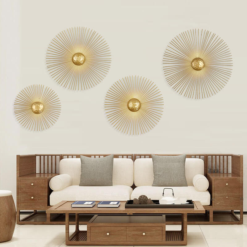 Modern Golden Circular Sunflower Metal LED Wall Sconce Lamp