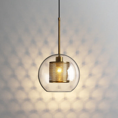 Clear Glass Globe 1-Light Dome Pendant Light