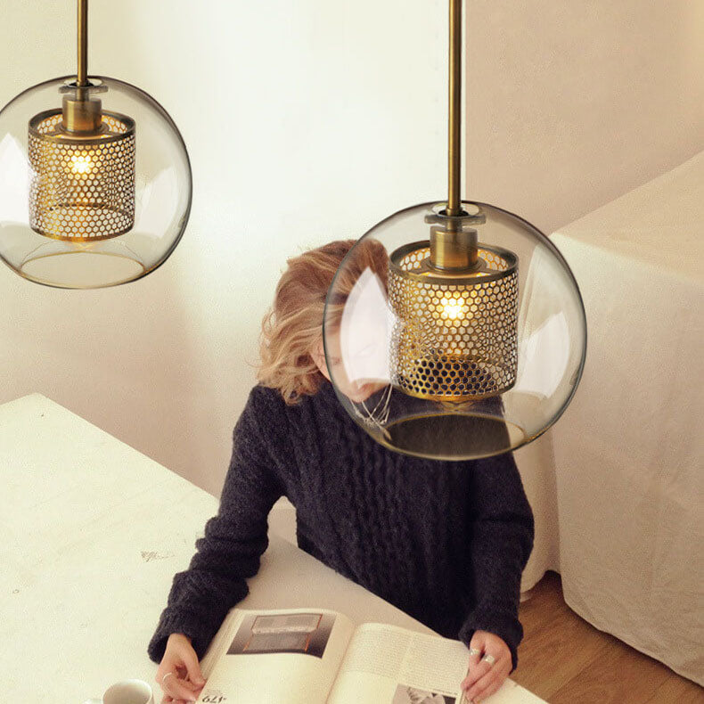 Clear Glass Globe 1-Light Dome Pendant Light