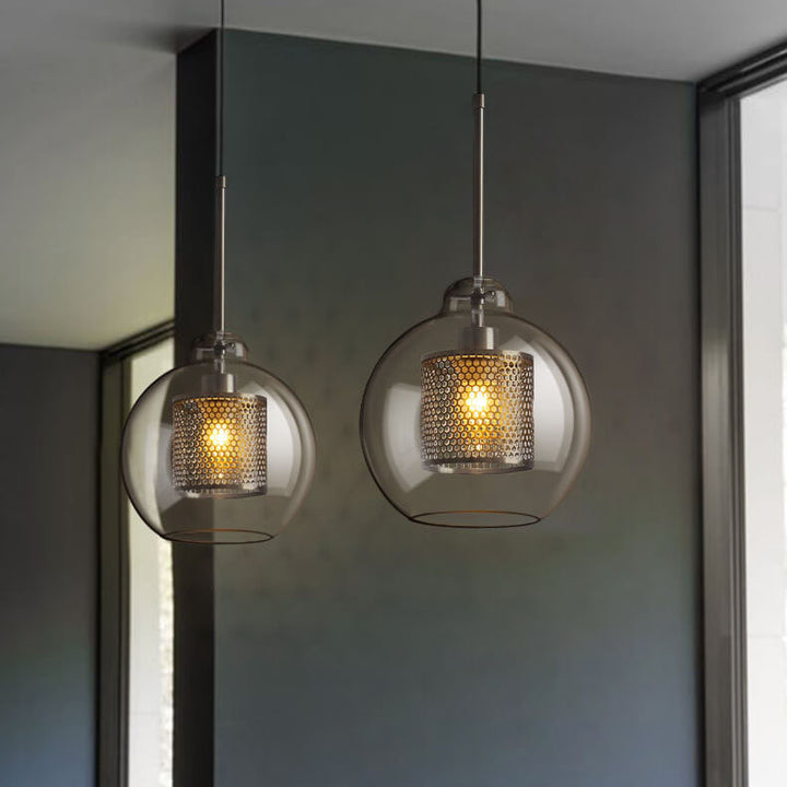 Luminaire suspendu à dôme bombé à 1 lumière globe en verre transparent