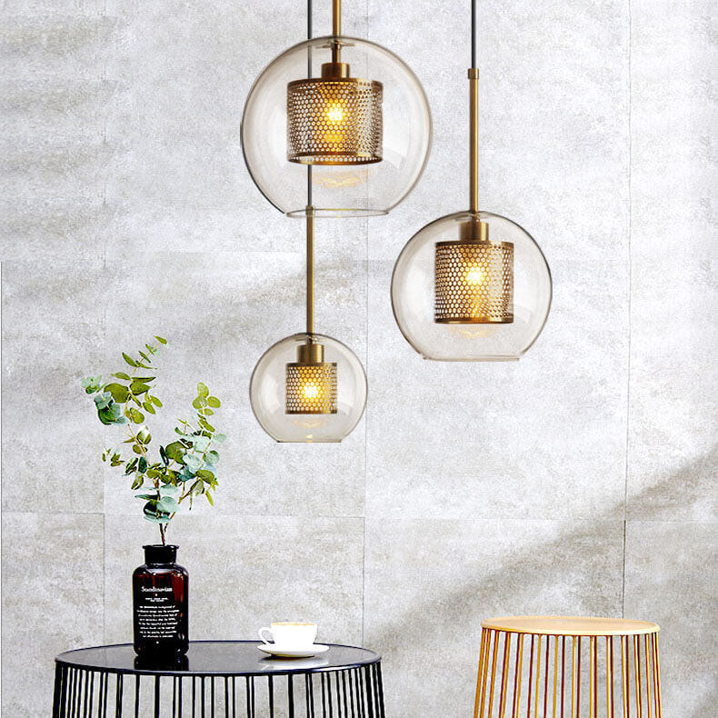 Clear Glass Globe 1-Light Dome Pendant Light