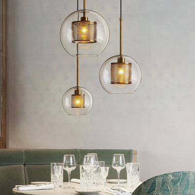 Clear Glass Globe 1-Light Dome Pendant Light