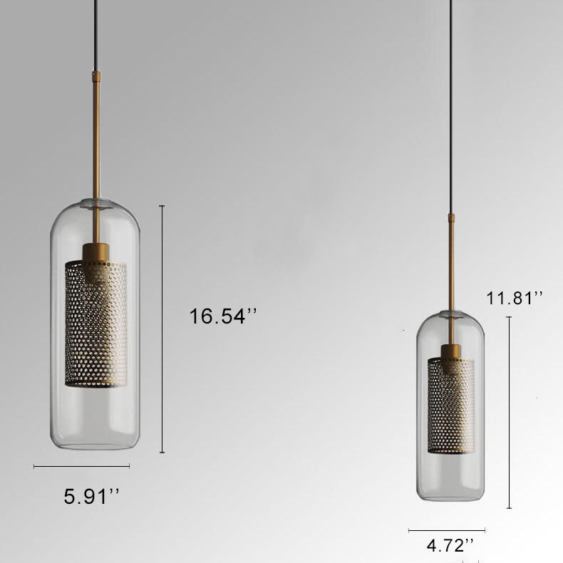 1-flammige zylindrische Pendelleuchte aus Klarglas 