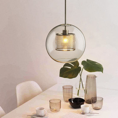 Clear Glass Globe 1-Light Dome Pendant Light