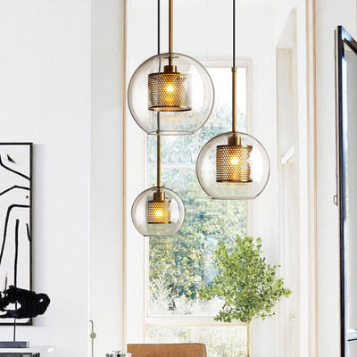 Clear Glass Globe 1-Light Dome Pendant Light