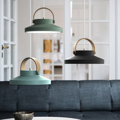 Nordic Macaron Wooden Ring Dome 1-Light LED Pendant Light