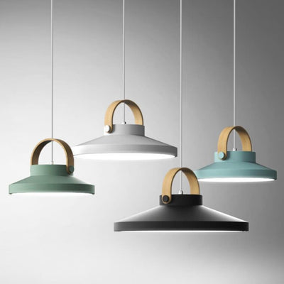 Nordic Macaron Wooden Ring Dome 1-Light LED Pendant Light