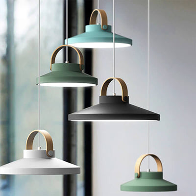 Nordic Macaron Wooden Ring Dome 1-Light LED Pendant Light